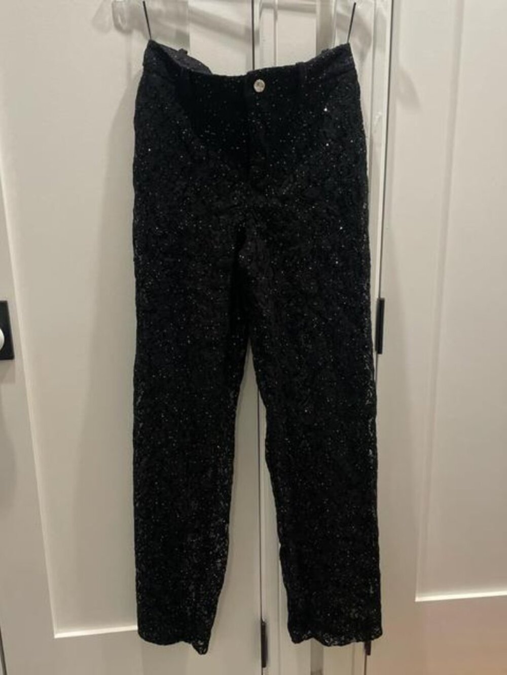 Black lace trousers with sequins, lined with shorts